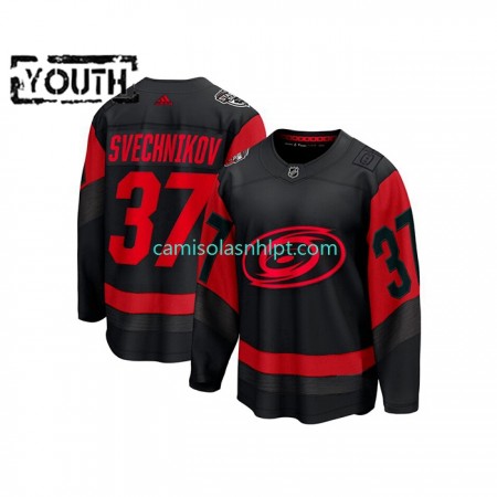Camiseta Carolina Hurricanes Andrei Svechnikov 37 Adidas 2023 NHL Stadium Series Preto Authentic - Criança